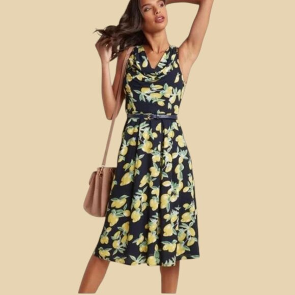 ModCloth Liza Luxe Duly Delighted Midi Dress in Lemon Cowl Neck Size Plus 3X NWT - Picture 1 of 13